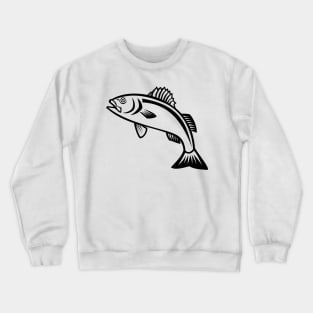 European Seabass Sea Bass or Dicentrarchus Labrax Jumping Up Mascot Black and White Crewneck Sweatshirt